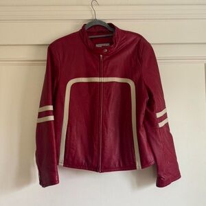 Vintage Women's Red Moto Jacket with White Stripes